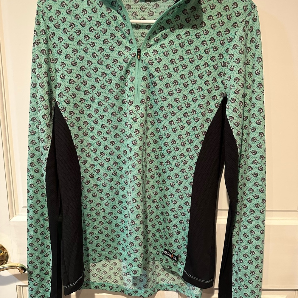 Kerrits Mint Geen and Black Patterned Zip-Up Top, Womens Med - Picture 3 of 5